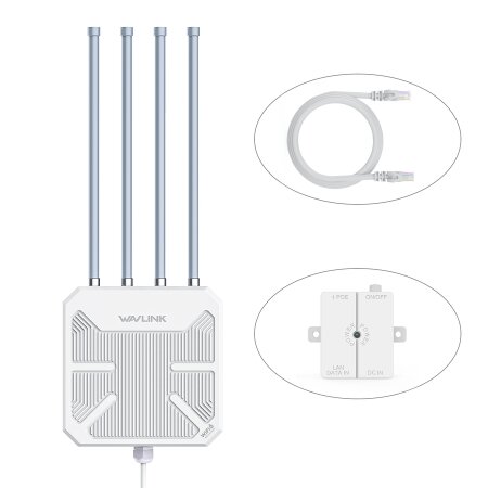 <strong>AccessPoint WiFi6 Out AX3000 WN573HX3 da esterno, dual band, WiFi6, </br>Wavlink</strong></br>- Access Point WiFi6 AX3000 Dual Band, da Esterno Velocità fino a 3 GIGABIT </br>Standard WiFi6 AX3000 4 funzioni: Access Point - Router - Extender- Nodo Mesh  </br>AccessPoint/Extender WiFi 6 AX3000 da esterno.</br>- Standard AX3000: 573Mbps 2,4GHz e 2402Mbps 5GHz.</br>- Copertura WiFi omnidirezionale grazie a 4 antenne dedicate alle due bande</br>- Estende la copertura WiFi ripetendo il segnale in aree non coperte</br>- Crea una rete WiFi in luoghi aperti con potenza fino a 28dBm</br>- 1 Porta multifunzione LAN/WAN Gigabit con ingresso POE</br>- Robusto case impermeabile, Protezione da fulmini integrata</br>- Copertura WiFi fino a 500mt all'aperto</br>- Alimentazione tramite cavo LAN e iniettore POE Configurazione tramite Browser </br>Web o APP dedicata WavRouter" Scelta semplificata della modalità di </br>funzionamento (ACCESS POINT, RIPETITORE) Utilizzabile anche come nodo MESH in un</br> sistema Wavlink Everything Mesh</br>