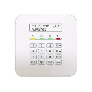 Tastiera a display con retroilluminazione temporizzata, per la completa gestione</br> e programmazione dell'impianto. Display retroilluminato a 2 righe con 16</br>caratteri. Collegamento seriale RS485, fino a 600 m di distanza dalla centrale.</br>- Dimensioni: 124x124x25 mm.</br>