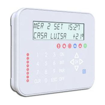 Tastiera universale a touch capacitivo SIENA</br>Tastiera touch-sense con tecnologia a sfioramento dal design innovativo ed elegante nella sua moderna semplicità.</br>- Gestione utente e programmazione per tutte le famiglie di centrali AXEL, e quindi AXO', AXTRA e ATLANTIS.</br>- Tastiera a display con retroilluminazione temporizzata, per la completa gestione e programmazione delle centrali della serie AXO' 404, AXTRA e ATLANTIS.</br>- Display retroilluminato di grande dimensione a 2 righe con 16 caratteri</br>- Predisposta per connessione NFC</br>- Collegamento seriale RS 485, fino a 600 m di distanza dalla centrale</br>- Dimensioni: 150 x 120 x 22 mm.</br>