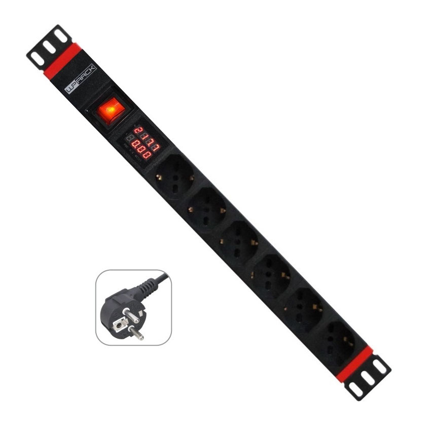 MULTIPRESA RACK 6 PRESE SCHUKO CON MISURATORE CORRENTE</br>