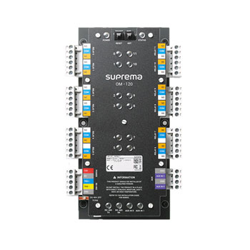 Interfaccia modulo ascensori I/O - comunicazione RS485 criptata tra il lettore e</br> l'interfaccia - 12 uscite relè - alimentazione 12VDC.</br>Necessaria la licenza BioStar 2 per gestirlo.</br>