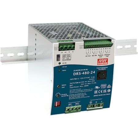 - Funzione All in one (alimentazione DC, ricarica della batteria, DC-UPS e </br>protocolli di comunicazione)</br>- Ingresso universale 90/305Vac con funzione PFC (disponibile 277Vac)</br>- Il design del segnale e dell'allarme soddisfa i requisiti UL2524/ EN54-4/ </br>GB17945</br>- I contatti dei rele' di forma C vengono utilizzati per soddisfare i requisiti </br>delle normative di sicurezza</br>- Funzione di priorità automatica. Fornire il carico quando la rete elettrica CA</br> è anomala (la batteria verrà caricata con il resto dell'energia non necessaria)</br>- Guasto CA, CC OK, avviso batteria scarica, guasto caricabatterie</br>- Protocollo MODBus integrato, protocollo CANBus opzionale</br>- Protezioni complete: cortocircuito in uscita, OLP, OVP, OTP (derating </br>automatico), interruzione della batteria, protezione da inversione di polarità</br>- La curva di carica può essere impostata con il programmatore:   SBP-001</br></br>Può essere installato su guida DIN TS-35/7.5 o TS-35/15</br>Dimensioni (LxAxP): DRS-480: 110x125,2x150mm</br>