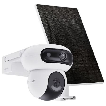 Telecamera motorizzata a batteria (10400mAh) con doppia rotazione di entrambe le</br> telecamere da esterno. Risoluzione 4MP4MP, tecnologia AOV, riconoscimento </br>figura umana e veicoli con IA. Color Night Vision. Difesa attiva. Auto Tracking.</br> Audio bidirezionale  pannello solare EZVIZ 8W.</br>