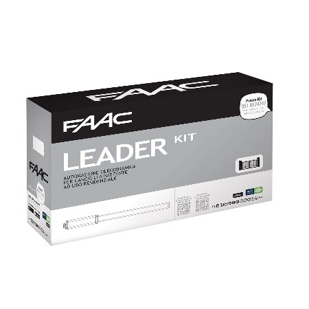 <strong>La confezione LEADER kit 230V GREEN comprende:</strong></br></br>2 Attuatori 402 CBC - Cod.104468</br>1 Scheda elettronica E045S - Cod.790077</br>1 Contenitore mod. E per schede elettroniche - Cod.720119</br>1 Lampeggiatore FAACLED 230V - Cod.410023</br>1 Coppia di fotocellule XP 20B D - Cod.785103</br>1 Pulsante a chiave e di comando XK10 B - Cod.401304</br>1 Serratura con chiave personalizzata - Cod.71275101</br>1 Ricevente XF 433 MHz - Cod.319006</br>1 Trasmittente 2 canali XT2 433 SLH LR - Cod.787007</br>1 Cartello "Automatico FAAC"</br>