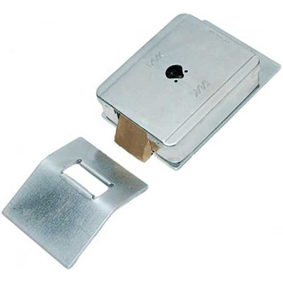 Elettroserratura 12V, completa di controbocchetta a pavimento.</br>