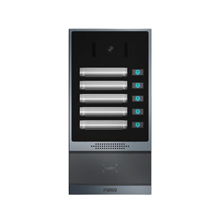 Videocitofono VoIP con display touch 5 tasti fisici con etichetta, RFID, 2 relè,</br> 3 input, supporta TF card per registrazione eventi. Fanvil i63 è utilizzabile </br>per controllo di varchi e accessi, tenendo traccia di chi entra ed esce usando </br>codice o tessera rfid. Può registrare su TF card da 32 GB fino a 200.000 eventi.</br> E' dotato di motion detection. E' una soluzione per il controllo degli accessi </br>in ambito industriale, in ville o uffici.  Grazie alla telecamera a infrarosso </br>integrata, con qualità HD, è possibile visualizzare  sia in condizione di luce </br>ottimale che in notturna o in ambienti con scarsa luminosità.</br>