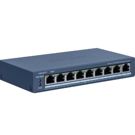 Switch 9 porte. Poe: 8x IEEE 802.3af, IEEE 802.3at. Tipologia: 10/100. Tipo Poe:</br> 30 W. Budget Totale: 60 W distanza Poe: Extended Mode 300 m. Uplink: 1. </br>Tipologia Uplink: 10/100/1000 RJ45. Tipo: L2 Smart managed. Case: Metallico. </br>Banda: 3.6 Gbps. Funzionalità: Network topology management, alarm push, network </br>health monitor. Temperatura di funzionamento: 0 /C  45 /C. Alimentazione: 48 </br>Vcc, 1.35 A, 65 W.</br></br>