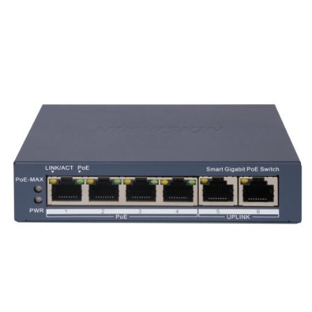 <strong>SWITCH POE SMART MANAGED GIGABIT 4 PORTE  2GB RJ45</strong></br></br>- 4 porte Gigabit PoE, 2 porte Gigabit RJ45</br>- Budget di potenza PoE totale 60 W</br>- Supporto 802.1Q VLAN</br>- Supporto watchdog PoE per rilevare e riavviare le telecamere che non </br>rispondono</br>- Supporto prevenzione loop STP/RSTP</br>- Supporto rilevamento cavi per individuare guasti</br>- Trasmissione PoE a lungo raggio fino a 300 m</br>- Protezione da sovratensione 6 KV</br>