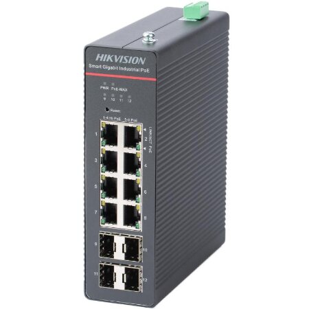 <strong>SWITCH INDUSTRIALE 8 PORTE HiPoE  4 SFP GIGABIT SMART MANAGED</strong></br></br></br>- 8 porte RJ45 Gigabit PoE  4 porte ottiche in fibra Gigabit SFP</br>- Supporto 802.1Q VLAN</br>- Supporto 802.3bt Hi-PoE, max. 90 W per una porta</br>- Supporto prevenzione loop STP/RSTP/ERPS, controllo storm</br>- Supporto rilevamento cavi per individuare guasti</br>- Supporto SNMP, QoS, DHCP snooping</br>- Protezione da sovratensione 6 kV</br>- Progetto con temperatura più ampia (da -40 °C a 75 °C)</br>- Trasmissione a lungo raggio fino a 300 m</br>
