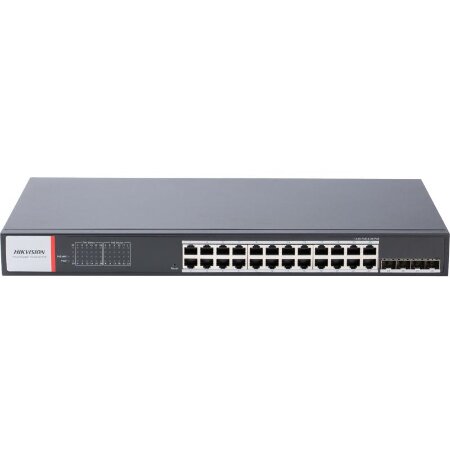 <strong>SWITCH PoE INDUSTRIALE 24 PORTE SMART MANAGED GIGABIT</strong></br></br>- L2 Smart Managed</br>- 24 porte RJ45 Gigabit PoE, 4 porte in fibra ottica Gigabit SFP</br>- Supporto VLAN 802.1QSupporto Hi-PoE 802.3bt, max 90 W per una porta</br>- Supporto per prevenzione loop STP/RSTP/ERPS e controllo storm</br>- Supporto per il rilevamento dei cavi per individuare guasti</br>- Supporto per SNMP, QoS e DHCP snooping</br>- Protezione da sovratensioni a 6 kV</br>- Progetto per temperature più ampie (da -40 °C a 75 °C)</br>- Trasmissione a lungo raggio fino a 300 m</br>- Montaggio Rack</br></br></br>