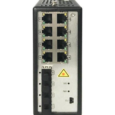 <strong>SWITCH INDUSTRIALE 8 PORTE POE GIGABIT FULL MANAGED</strong></br></br>- 4 porte SFP 1000BaseX, 8 porte PoE/PoE 10/100/1000</br>- BaseT 802.3af/at e 1 porta CLI seriale di gestione.</br>- Supporta routing statico, routing policy, rip, OSPF e altri protocolli di </br>routing a tre livelli.</br>- Facile gestione della rete tramite browser Web, CLI, Telnet, console seriale.</br>- Snooping IGMP e GRMP per filtrare il traffico multicast.</br>- VLAN basata su porta, VLAN IEEE 802.1Q e GVRP per semplificare la </br>pianificazione della rete.</br>- QoS (IEEE 802.1P/1Q e TOS/DiffServ) per aumentare il determinismo.</br>- SNMPv1/v2c/v3 per diversi livelli di gestione della rete.</br>- Supporta PoE conforme a IEEE 802.3af/at.</br>- Ogni porta PoE fornisce fino a 30 W di potenza in uscita.</br>- Gestione PoE: rilevamento dispositivo PoE, gestione alimentazione PoE</br>- Progettazione di doppi ingressi di alimentazione ridondanti per modelli DC</br>- Alloggiamento in lega di alluminio pressofuso</br>- Senza ventola, ampio intervallo di temperatura di funzionamento da -40 °C a 75</br> °C</br>