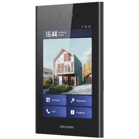 Terminale Posto Esterno Intercom Touch screen IPS 10.1" retroilluminato doppia </br>telecamera  2 MP illuminatore infrarosso Risoluzione schermo 1280x800.</br>Funzione rubrica e selezione numero interno da chiamare e pagina screen saver </br>per messaggi e immagini oppure vista live. Funzione Face recognition:</br>Deep learning e Anti-spoofing, possibilità doppia autenticazione. Funzione </br>Lettore Mifare integrato sotto lo schermo 13.56 Mhz.</br>Funzione apriporta tramite QR-CODE solo tramite programmazione Hik-Central. </br>Multilinguaggio 20 lingue.</br>Capacità di memorizzazione Tessere:100000, Volti:10000, Utenti:20000, Posti </br>interni:500. 1 uscita relè e 1 uscita modulo remoto DS-K2M060 RS-485.</br>Telaio in alluminio anodizzato a basso profilo per montaggio incasso e parete, </br>opzionale modulo tastiera a pulsanti fisici e lettore impronte (due modelli </br>diversi).</br>Dimensioni 271 mm  159.2 mm  26.5 mm Alimentazione 12 Vcc, 2 A Consumo<18 W </br>Gradi di protezione  IP65 & IK07</br></br></br>