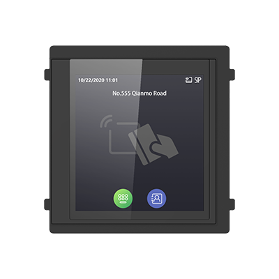 Modulo di espansione Touch Display IPS 4" retroilluminato Risoluzione 480x480.</br>Visualizzazione Rubrica e Selezione numero interno da chiamare, funzione </br>apertura porta tramite Codici Pin e tramite Tessere con lettore Mifare integrato</br> sotto display 13.56 Mhz.</br>Possibilità di personalizzazione fino a 10 tasti di chiamata diretta interni e </br>pagina screen saver per messaggi e immagini.</br>Aggiornabile tramite AP Wi-Fi. Multilinguaggio 20 lingue.</br>Alimentazione 12 Vcc (fornita da modulo principale) consumo: 10W Temperatura </br>d'esercizio -20°C / 60°C. Grado di protezione IP65, IK8. Montaggio incasso e </br>parete.</br></br>