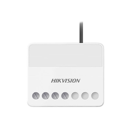 Il modulo relè DS-PM1-O1H-WE è un dispositivo per controllare l'alimentazione </br>elettrica da remoto. Il dispositivo può connettersi direttamente alla sorgente </br>100/240 V CA e aprire/chiudere il circuito manualmente tramite </br>APP/tastiera/telecomando o automaticamente collegandosi a diversi eventi di </br>sistema.</br>