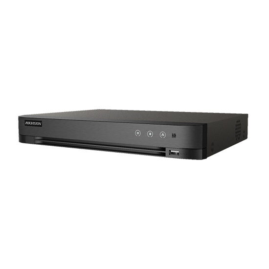 DVR 4 CH self-adaptive HDTVI 5MP /AHD 5MP / HD CVI 4MP/IP/CVBS, accetta fino a 8</br> telecamere IP a 8MP , risoluzione analogica TVI fino a 5MP12Fps 2MP25Fps,</br>Compressione video H.265 /H.265 /H.264/H.264</br>Uscita video HDMI - VGA - CVBS</br>I/O audio 4/1 Alarm 4/1. 1 RJ45 10M/100M, protocolli di rete TCP/IP, PPPoE, </br>DHCP, Hik-Connect, DNS, DDNS, NTP, SADP, NFS, iSCSI, UPnP, HTTPS, ONVIF</br>Supporta controllo PTZ via Omnicat, sino a 32 connessioni simultanee, supporta </br>accesso a Hik-Connect</br>1 HDD VIDEO sata fino a 10TB, 2 porte USB 2.0, 1 RS485</br>Alimentazione 12VDC</br>Temperatura di funzionamento -10°C to  55°C, assorbimento 10W.</br>Dati Up to coax</br>Smart Features: Smart Search, Scene Change Detection. Deep Learning: 4ch </br>Human&Vehicle Detection/Search. Playback sincronizzato 4ch</br>1HDD DA 1TB INCLUSO (SPECIFICO PER APPLICAZIONI DI VIDEOSORVEGLIANZA)</br>
