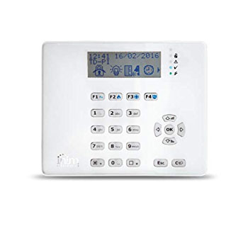 Tastiera con display grafico e retroilluminazione programmabile. Interfaccia</br>utente ad icone. 2 terminali programmabili. Buzzer e LED di segnalazione.</br>Lettore di prossimità, sensore di temperatura ambiente, microfono</br>ed altoparlante integrati. Cronotermostato. Colore Bianco. Sistema di</br>rivelazione sabotaggi con accelerometro</br>