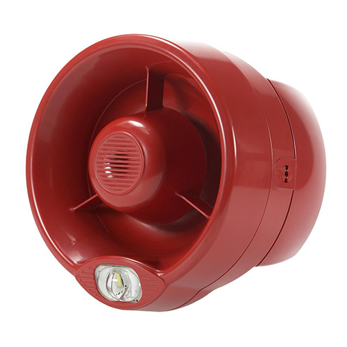 Sirena con lampeggiatore convenzionale, montaggio a muro, IP65. Colore rosso. </br>Potenza sonora 100dB(A)1m. 32 toni selezionabili. Frequenza di funzionamento </br>400-2900Hz. Richiede interfaccia SGWS-MOD per sistemi Sagitarius. Certificazione</br> CPR EN54/pt3//pt23 W2,4-9,5.</br>