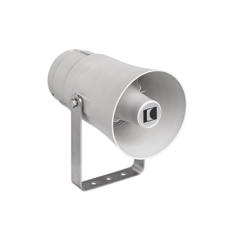 Diffusore a tromba per sistemi di evacuazione vocale, certificazione EN54 pt24.</br>Potenza nominale 10W100V. SPL 106,7 (dB).</br>Per uso esterno (Tipo B) IP66. Potenza regolabile (10/5/2,5/1,25W).</br>Montaggio a parete o soffitto.</br>Corpo in ABS. Completo di morsetti ceramici. Dimensioni 142x256mm.</br>Colore bianco RAL 7035.</br></br>