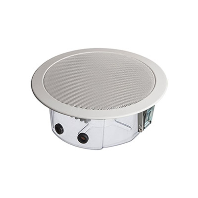 Plafonier per controsoffito per sistemi di evacuazione vocale.</br></br>Potenza (PHC): 6 / 3 / 1.5 W (selettore interno)</br>SPL (Sound Pressure Level): 85 dB (1W  1m)</br>Risposta in frequenza: 70 Hz - 23.500 K Hz (-10 dB)</br>Tensione di lavoro: 70 - 100 Vrms</br></br>Grado di protezione IP: 21</br>Materiale: Metallo</br>Dimensioni: F 199 x 76 mm</br>Peso: 0,68 Kg</br>Colore: Bianco RAL 9016</br>Tipo di fissaggio: a soffitto</br>