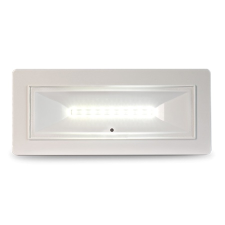Lampade di illuminazione di emergenza con  supervisione da Bus serie DIVA </br>Potenza 18W. Flusso (lm)  (SE) 320 (SA) 180 . Durata 2h. N. 2 batterie LiFePO4 </br>3,2V1,5Ah.  Permanente (SA). IP42.</br></br>