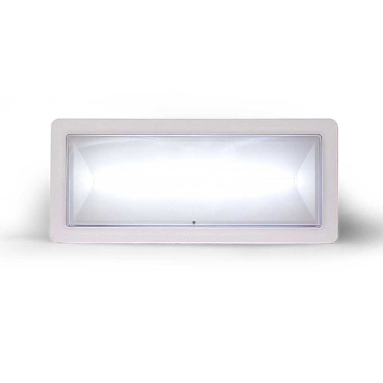 Lampada di illuminazione di emergenza ad alto flusso con supervisione da BUS </br>serie DEXIA</br>Potenza 24W. MED. FL (SE) 700-550-450-350 (SA) 550 (lm)</br>Durata 1h - 1.5h - 2h - 3h</br>Batteria LiFePO4 3,2V3,3Ah. Permanente (SA)</br>IP42</br>