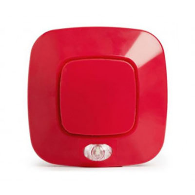 Segnalatore ottico acustico convenzionale rosso. Installazione a parete. 14 toni</br> selezionabili (tramite dip switc)  101dB(A)1m (dipendente dal tono </br>selezionato). IP65. Certificazione CPR EN54pt3/pt23 IMQ W-3,5-7.</br>