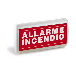 Targa ottico/acustica. 92dB(A)1m. Led ad alta luminosità. Completa di </br>serigrafia</br>"ALLARME INCENDIO". Certificazione CPR EN54pt3 EN54pt23 W4,6-9,1.</br>