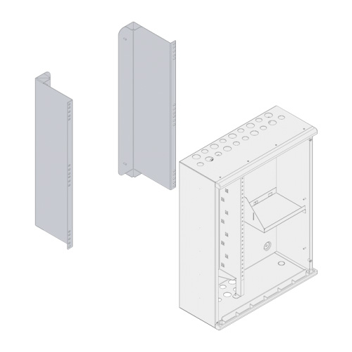 Staffe per il fissaggio dell'armadio PRCAB-X ad un rack 19".</br>