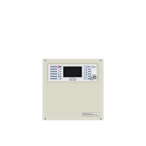 Centrale rivelazione incendio convenzionale a 10 (46) zone espandibili a 40 </br>(2020). Pannello con display grafico touch screen 4.3" Connettibile in rete </br>TCP/IP e rete HORNET. Alimentatore switching 2,1Ah. Max 2 batterie 12Vcc7Ah. </br>Contenitore Grigio dimensioni 322 x 324 x 86 mm. Certificazione CPR EN54pt2-4 ed</br> EN54pt21 sul canale TCP-IP.</br></br>Le centrali Previdia Micro gestiscono:</br></br>4 zone di rivelazione (incendio o gas con relè o 4-20mA)</br>4 terminali funzione T (rivelazione incendio, gas, ingresso funzione o uscita a </br>bassa potenza)</br>3 terminali I/O (rivelazione incendio, ingresso o uscita ad alta potenza).</br></br>Contenitore colore GRIGIO</br>