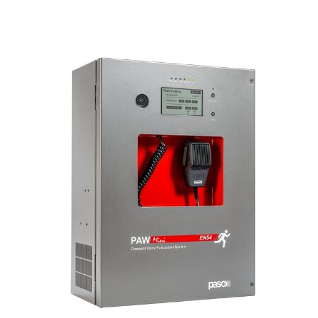 Sistema integrato di evacuazione vocale da parete - 100 W, 2 zone (AB)</br></br>La serie PAW2000-VES della nuova gamma PAW Mini, composta da nuovi sistemi di </br>evacuazione vocale integrati light" per impianti d'emergenza, è stata </br>appositamente studiata per il montaggio a parete ed è dotata di un'unità di </br>controllo certificato conforme a norme EN 54-16:2008 ed EN 54-4. Il modello </br>PAW2102-V è in grado di gestire 2 zone d'allarme - con una potenza complessiva </br>di 100 W - postazioni microfoniche a distanza ed ingressi controllati da </br>connettere ad una centrale antincendio.</br></br><strong>CARATTERISTICHE FUNZIONALI</strong></br></br>- Potenza nominale audio: 100 W.</br>- Display 4.3" retroilluminato con touch screen per la selezione delle zone di </br>allerta e di evacuazione e la navigazione per regolazione livelli, </br>configurazione dell'apparecchio, visualizzazione guasti.</br>- Microfono palmare VVF.</br>- Invio di messaggi pre-registrati di EVACUAZIONE ed ALLERTA.</br>- n° 4 contatti d'ingresso sorvegliati, configurabili per la riproduzione dei </br>messaggi di evacuazione e/o allerta sulle zone programmate, per il reset dei </br>messaggi e la segnalazione di guasto di apparecchiature esterne.</br>- n°1 ingresso ausiliario/musica configurabile come sorgente musicale, chiamata </br>con attivazione precedenza o chiamata con attivazione automatica (VOX).</br>- n°2 uscite a relè configurabili.</br>- Pulsante locale per la messa in emergenza dell'impianto con relativa spia a </br>led.</br>- Pulsante locale di reset dell'indicatore acustico di guasto e della </br>riproduzione dei messaggi d'allarme.</br>- Unità caricabatterie interna certificata EN54-4 per alimentazione secondaria a</br> 24Vcc.</br>- Possibilità di collegare fino a 4 postazioni microfoniche broadcast Serie PMB </br>o, in alternativa, fino a 2 postazioni d'emergenza Serie PMB132.</br>- Scheda opzionale di estensione per poter effettuare una chiamata generale su </br>tutti gli apparecchi collegati o per avere un ingresso musicale aggiuntivo.</br>- Possibilità di utilizzare un amplificatore di riserva.</br></br>