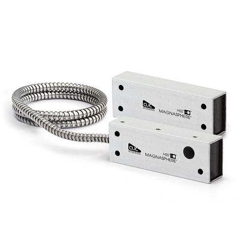 Contatto CLIC linea L2 a vista, doppia uscita NC, alluminio anod., sist. </br>anti-rimozione magnetico brevettato, guaina inox, stagno.</br>