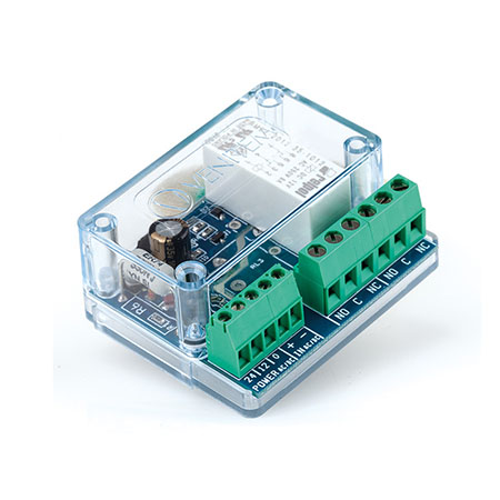 Scheda di interfaccia con alimentazione 12/24V DC/AC. Consumo massimo 40mA  24V</br> DC. Ingresso opto-isolato da 3 a 30V DC/AC max 10mA. Uscita relè in doppio </br>scambio fino a 8A 250V.</br>