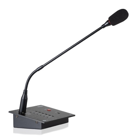 Base microfonica da tavolo con pulsanti, multizona, per amplificatore MZ4120S.</br>4 pulsanti per le zone (ZONA1, ZONA2, ZONA3, ZONA4).</br>1 pulsante TALK.</br>1 pulsante CHIME.</br>1 pulsante ALL CALL.</br>Microfono a condensatore.</br>Chiamata su 4 zone.</br>Distanza massima 1000 mt.</br>Asta da 41cm.</br>Risposta in frequenza 80Hz-16KHz (/- 3 dB).</br>Alimentazione 24 VDC.</br>Consumo 10W.</br>Dimensioni 220x142x54 mm (LxHxP).</br>Peso 1,3 Kg.</br>Accessori in dotazione: cavo alimentazione, alimentatore, cavo CAT6 da 1mt.</br>