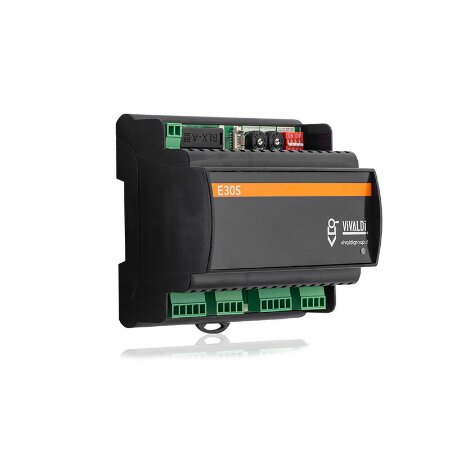 <strong>VIVALDI MULTIMEDIA E30S AMPLIFICATORE STEREO CON DSP</strong></br></br></br><strong>CARATTERISTICHE:</strong></br></br>-Potenza amplificatore classe-D 3030W  8Ohm, 5050W  4Ohm.</br>-Ingresso stereo bilanciato.</br>-Uscita amplificata configurabile come segue:</br>- Stereo lineare con regolazione volume per singolo canale, interna con Trimmer </br>o esterna con Potenziometri (mono Vivaldi Giove TVM, stereo Vivaldi Giove TVS)</br>- Modalità Subwoofer con regolazione frequenza di taglio e volume da Trimmer.</br>-Uscita di linea stereo bilanciata per connessione subwoofer attivo o </br>amplificatore ausiliario Vivaldi WiFi E30S, Vivaldi WiFi E80S</br>-Possibilità di selezionarne il volume master o fisso.</br>-Il dispositivo può essere impostato in modalità stereo o mono dal Dip Switch a </br>bordo.</br>-Alimentazione 24Vdc tramite Vivaldi Giove AL5B (non in dotazione).</br>-Standard DIN (6 moduli).</br>-Dimensioni (LxHxP): 106x90x63 mm.</br>-Peso 0.14 Kg.</br></br>