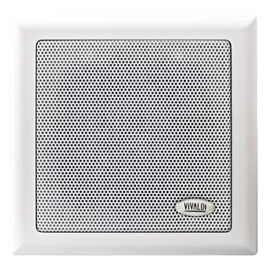 Diffusore quadrato, da incasso, per scatola 506E.</br>Full range, HI-FI.</br>Woofer da 7,5 cm.</br>Membrana in polipropilene.</br>Potenza 30W RMS.</br>Potenza musicale 60W.</br>Potenza di picco 90W.</br>Amplificazione consigliata da 10 a 40 W RMS.</br>Risposta in frequenza 65-18000 Hz.</br>Sensibilita 85 dB.</br>Dimensioni (LxHxP) 125x125x48 mm.</br>Peso 0,35 Kg.</br>Incasso su scatola di derivazione 506E.</br>Colore bianco RAL9016.</br>Temperatura di lavoro da -20/65 gradi</br>