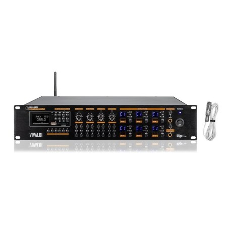 Matrice amplificata multizona 6x120W con player integrato per l'ascolto di </br>sorgenti WiFi / radio FM / MP3 USB / SD / Bluetooth.</br>Telecomando IR in dotazione.</br>Selezione sorgenti e volumi indipendenti per ogni zona.</br>Antenna per ricezione radio FM.</br>Modulo di controllo da remoto Vivaldi Ulisse CR1 con Bluetooth integrato (max </br>6).</br>3 ingressi MIC/LINE  1 ingresso AUX IN.</br>Controlli alti e bassi sugli ingressi C2, C3, C4, C5 tramite trimmer.</br>Alimentazione AC110-230V, 24Vdc.</br>Consumo 900VA.</br>Dimensioni 448x88x405 mm (LxHxP).</br>2U rack.</br>Peso 8 Kg.</br>Colore cabinet nero, serigrafie arancioni.</br>Cabinet metallo.</br></br>