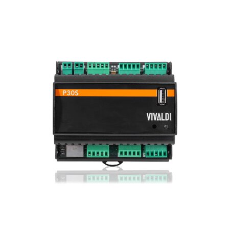 <strong>VIVALDI MULTIMEDIA P30S</strong></br></br>Amplificatore di potenza, stereo, multicanale, domotico, con player multimediale</br> integrato per servizi quali YouTube, WebRadio, Spotify ecc...</br>Mixer amplificato con DSP a 4 canali mono  1 stereo oppure 3ch stereo.</br>Potenza amplificatore classe-D 3030W  8Ohm, 5050W  4Ohm.</br>APP di supervisione e controllo VIVALDI (scaricabile da iOS & Android).</br></br><strong>API disponibili:</strong></br>-KNXnet-IP (KNX IP Router necessario non di nostra fornitura)</br>-Protocollo MQTT 3.1 (tramite Broker esterno oppure integrato)</br>-REST-API (HTTP GET/POST)</br></br><strong>CARATTERISTICHE:</strong></br>- 4x INGRESSI MIC/LINE selezionabili con Phantom attivabile (24Vdc), priorità </br>assegnabile (attivabile con contatto).</br>- USB type A su frontale per riproduzione file audio </br>MP3/WMA/AAC/AAC/ALAC/FLAC/APE/WAV.</br>- Equalizzatore a 7 bande.</br>- Uscita mono per subwoofer attivi.</br>- Uscita stereo per espansioni di potenza Vivaldi MULTIMEDIA E30S, Vivaldi </br>MULTIMEDIA E80S o finali di potenza Linea Vivaldi Ulisse a 8O o 100V.</br>- 1x RJ45 per rete LAN.</br>- 1x cavo PATCH da 1mt.</br>- Controllo parametri audio con gestione volumi/settaggi/ da webpage.</br>- Integrabile a domotiche terze o ai dispositivi domotici multiprotocollo </br>Vivaldi Domotica iCONTROL4.1L, Vivaldi Domotica iCONTROL4.0 tramite rete LAN.</br>- Alimentazione 24Vdc tramite Vivaldi Giove AL5B (non in dotazione).</br>- Standard DIN (6 moduli).</br>- Dimensioni (LxHxP): 106x90x63 mm.</br>- Peso 0.2 Kg.</br>