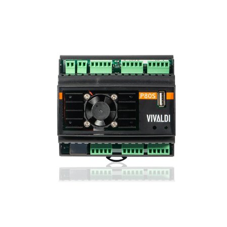 <strong>VIVALDI MULTIMEDIA P80S</strong></br></br>Amplificatore di potenza, stereo, multicanale, domotico, con player multimediale</br> integrato per servizi quali YouTube, WebRadio, Spotify ecc...</br>Mixer amplificato con DSP a 4 canali mono  1 stereo oppure 3ch stereo.</br>Potenza amplificatore classe-D 8080W  8Ohm, 140140W  4Ohm.</br>APP di supervisione e controllo VIVALDI (scaricabile da iOS & Android).</br></br><strong>API disponibili:</strong></br>-KNXnet-IP (KNX IP Router necessario non di nostra fornitura)</br>-Protocollo MQTT 3.1 (tramite Broker esterno oppure integrato)</br>-REST-API (HTTP GET/POST)</br></br><strong>CARATTERISTICHE:</strong></br></br>- 4x INGRESSI MIC/LINE selezionabili con Phantom attivabile (24Vdc), priorità </br>assegnabile (attivabile con contatto).</br>- USB type A su frontale per riproduzione file audio </br>MP3/WMA/AAC/AAC/ALAC/FLAC/APE/WAV.</br>- Equalizzatore a 7 bande.</br>- Uscita mono per subwoofer attivi.</br>- Uscita stereo per espansioni di potenza Vivaldi MULTIMEDIA E30S, Vivaldi </br>MULTIMEDIA E80S o finali di potenza Linea Vivaldi Ulisse a 8O o 100V.</br>- 1x RJ45 per rete LAN.</br>- 1x cavo PATCH da 1mt.</br>- Controllo parametri audio con gestione volumi/settaggi/ da webpage.</br>- Integrabile a domotiche terze o ai dispositivi domotici multiprotocollo </br>Vivaldi Domotica iCONTROL4.1L, Vivaldi Domotica iCONTROL4.0 tramite rete LAN.</br>- Alimentazione 36Vdc tramite Vivaldi Giove AL9B (non in dotazione).</br>- Standard DIN (6 moduli).</br>- Dimensioni (LxHxP): 106x90x63 mm.</br>- Peso 0.23 Kg.</br></br>