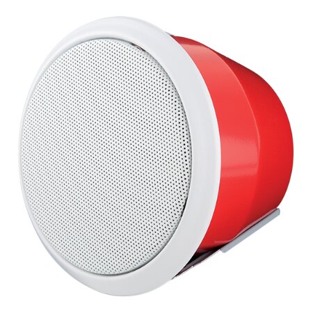 Diffusore rotondo da incasso a soffitto, IP21, fornito con fondello antifiamma </br>in acciaio completo di kit tagliafuoco.</br>Certificato EN60849 EN54-24 nr di certificazione 0068-CPR-035/2016. Struttura in</br> acciaio con griglia di protezione. Morsettiere di collegamento in materiale </br>ceramico per i conduttori antifiamma, vite di messa a terra, cablaggio interno </br>realizzato con conduttori antifiamma.</br></br>Altoparlante bicono da 13 cm.</br>Potenza nominale: 3/6W. 12W peak, max 106dB.</br>Tensione trasformatore: 100V.</br>Risposta in frequenza: 110-18000 Hz - 10dB.</br>Sensibilità 95 dB.</br>Max output level / full power 102 dB.</br>Dispersione 155°(V/O) 2KHz.</br>Dimensioni diffusore (DxP) 185x137 mm.</br>Foro da incasso (D) 160 mm.</br>Peso 1,4 Kg.</br>