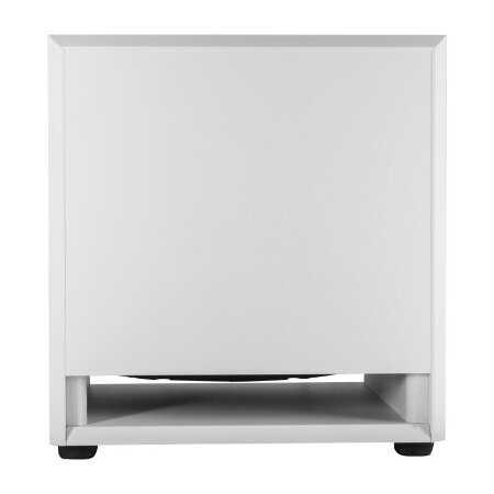 Subwoofer amplificato.</br>Woofer 25 cm.</br>Potenza 150W RMS - 300W musicali.</br>Accensione On/Off, auto On/Off.</br>Dimensioni (LxHxP) 370x395x400 mm.</br>Peso 14,8 Kg.</br>Colore Bianco.</br>Cabinet MDF impiallacciato.</br>