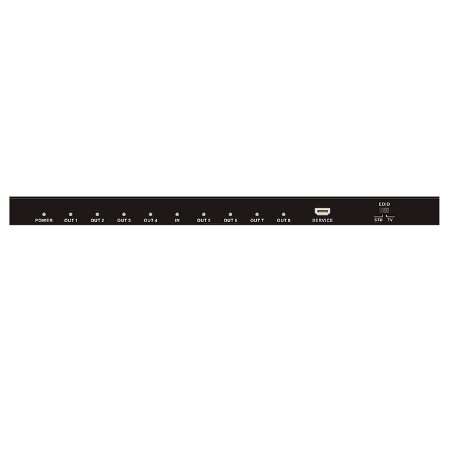 Splitter HDMI 1x8, duplica un segnale HDMI in ingresso su 8 uscite.</br>Supporta segnali fino a 4K2K 60Hz con 24bit RGB/YCBCR 4:4:4/YCBCR 4:2:2.</br>HDMI 2.0a, HDCP 2.2 compliant.</br>Supporta il formato 3D fino a 4K2K30Hz.</br>Supporta audio LPCM 7.1CH, Dolby TrueHD, and DTS-HD Master Audio.</br>Cabinet metallo verniciato nero.</br>Dimensioni 23x20x84 mm (LxHxP).</br>Peso 0,36Kg.</br>